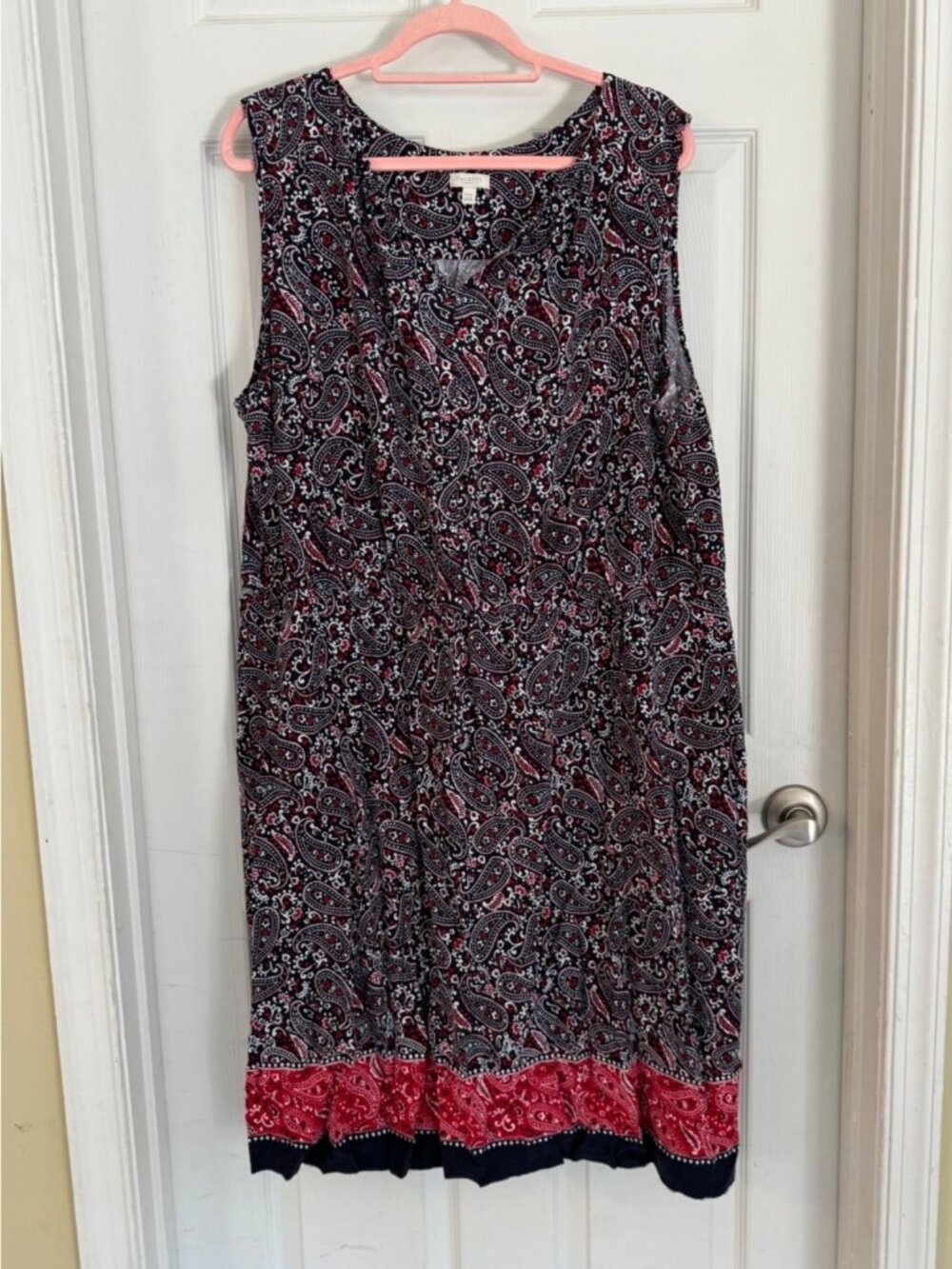 Talbots Red White & Blue Knee Length Sleeveless Paisley Sheath Dress 22W Plus
